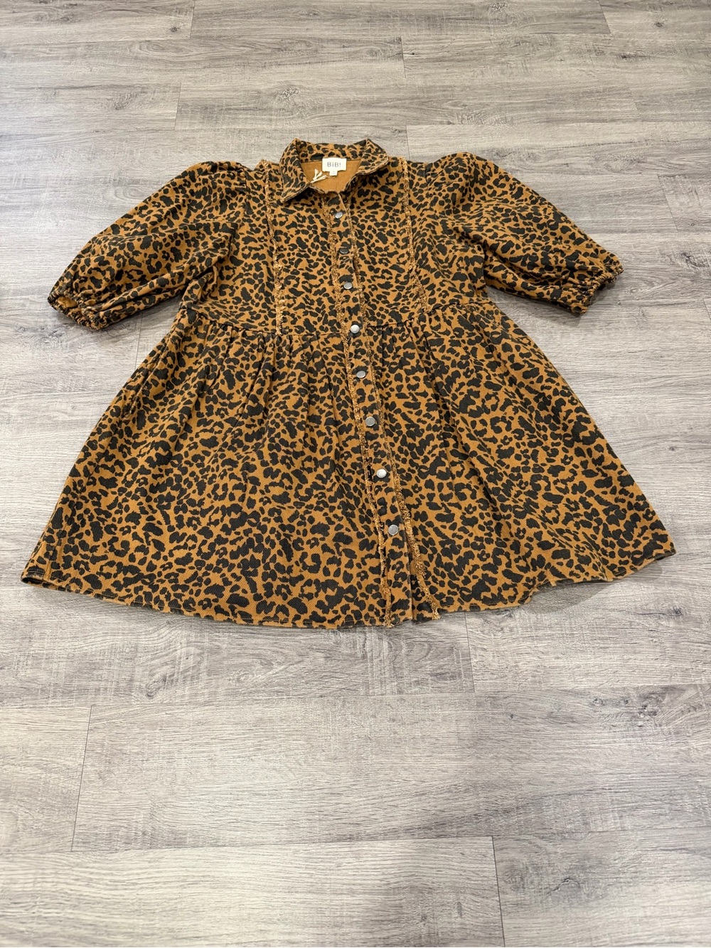 NWT Stitch & Stone Black and Brown Leopard Print Puff Sleeve Dress